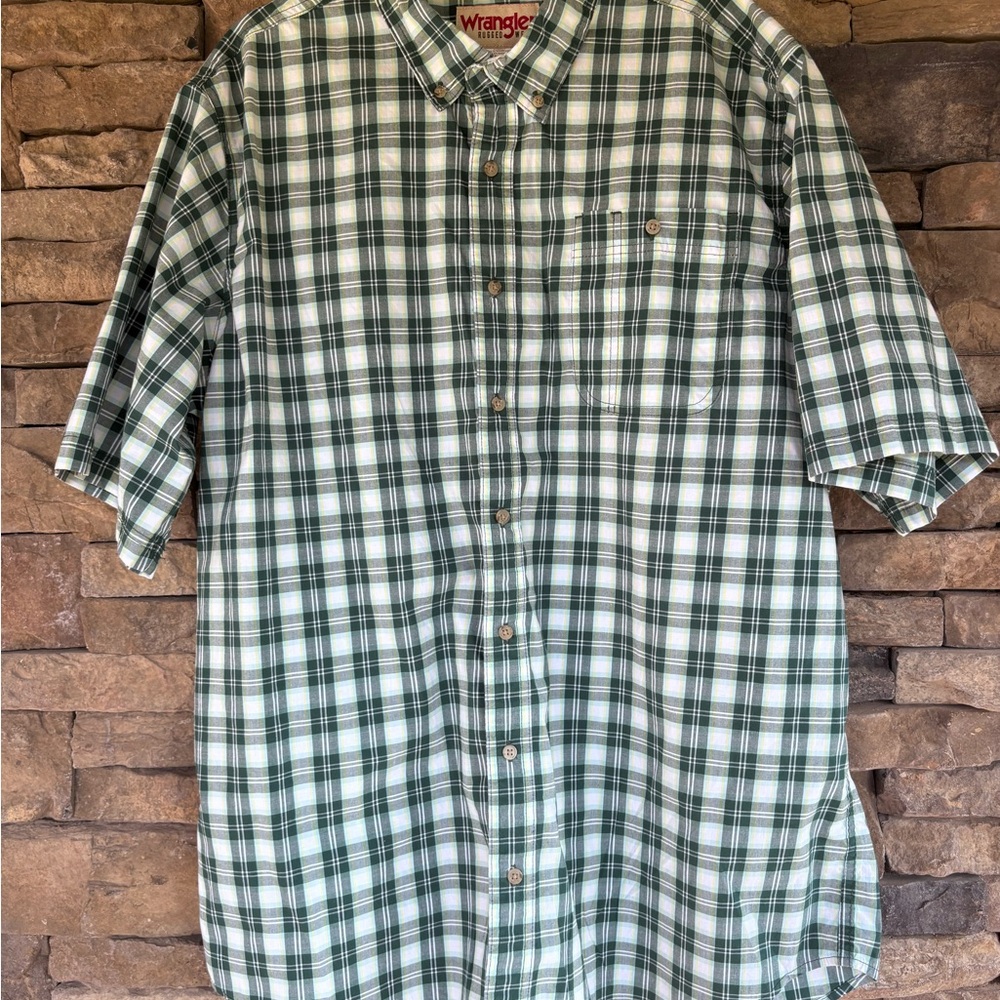Wrangler‎ Green and White Casual Button Down Shirt